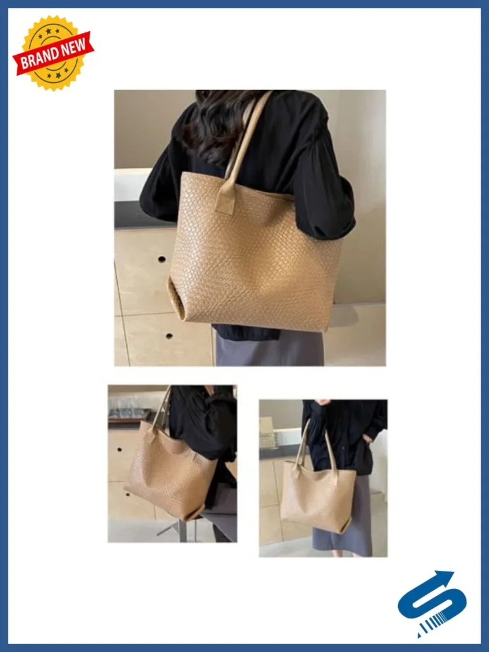 Luxury Large Woven Leather Tote Handbag Shoulder Bag Vegan